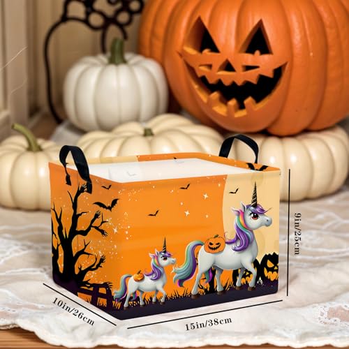 Image of Halloween Basket Gift Cute Pumpkin Ghost Parties Decor Kid Trick or Treat Basket for Boys and Girls Rectangular Storage Bin Box (Unicorn Bat)