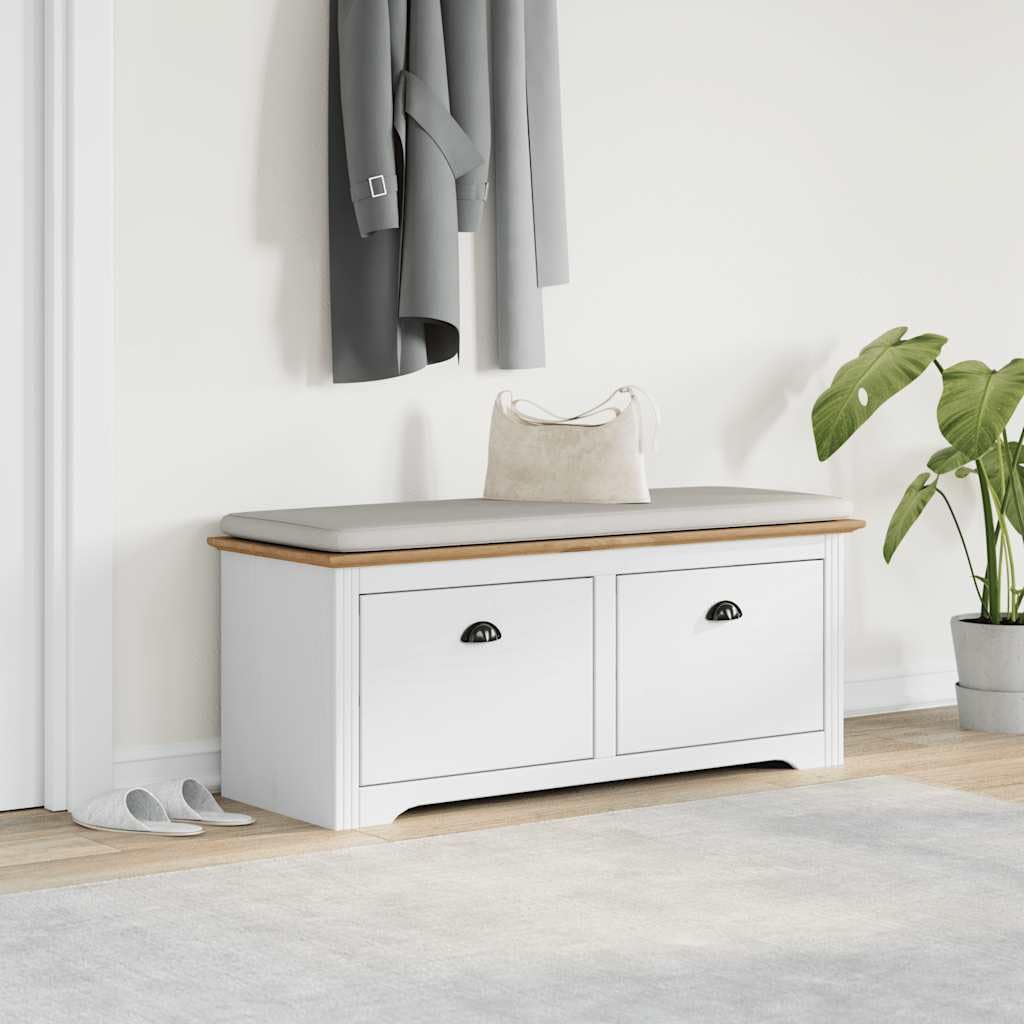 Banco de recibidor BODO Blanco y marrón 114x40x45 cm, Bancos Baul para Dormitorio, Banco Vestidor, Banquetas, Bancos para Cocina, Banco Auxiliar Cocina, Banco Vestuario - 4016870
