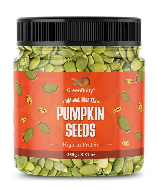 Image of GreenFinity Raw Pumpkin Seeds | Rich in Fiber, Protein and Antioxidants | Healthy Diet Snack Superfood Ideal for Immunity Booster, Cooking, Salads, Baking, Smoothies and Everyday Munching (250g)