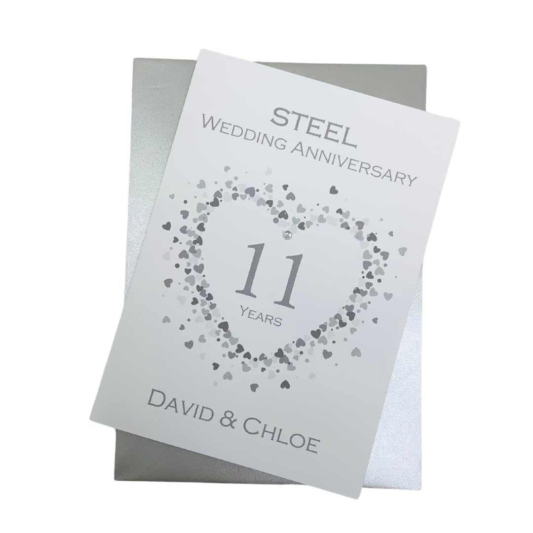 11th Wedding Anniversary Card - Steel 11 Year Eleventh Anniversary Greeting Card, Personalised Gift for Wife, Husband, Parents, Couple Friends (Love Heart) โ image 1