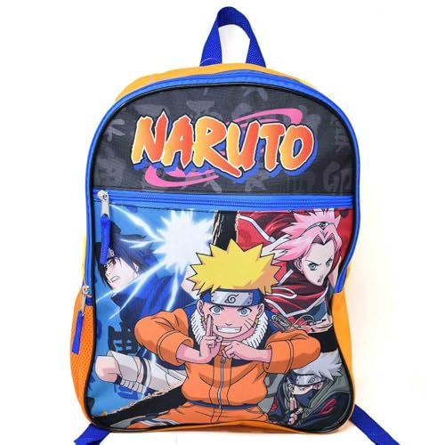 Bioworld Mochila Naruto de 40,6 cm com 1 bolso frontal - perfeita para meninos da pré-escola e ensino fundamental