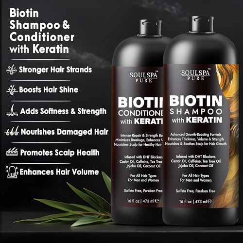 Soulspa Pure Biotin Shampoo And Conditioner Set With Keratin - Advanced Anti-Thinning, Hair Growth Shampoo And Conditioner Combo Repair Formula thumb #2
