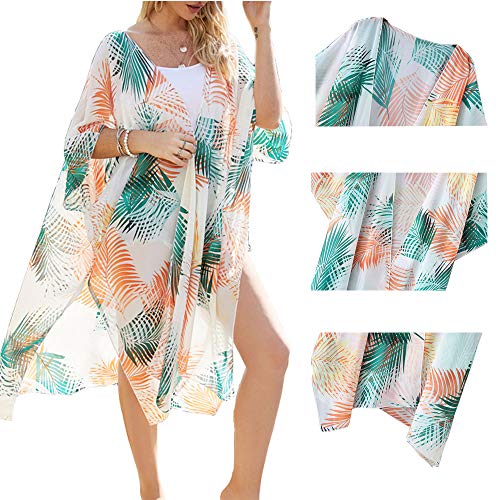 Dauveg Cardigã feminino longo de chiffon quimono Boho floral 0pen cobertura frontal Xale Robes, 53 C
