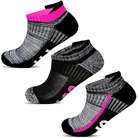 Socksology® Womens Ankle Athletic Running Socks Low Cut Sports Heel Tab No Show Sock SIZE UK 4-8 (3 Pairs, Grey/White/Pink) Cover