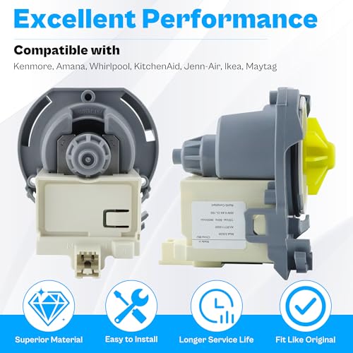 WDT730PAHZ W10724439 WPW10348269 Drain Pump fit for Kenmore 665 Whirlpool Gold KitchenAid Dishwasher Part W10348269 W10876537 WDT750SAHZ 66513543N4 KDTM404KPS KDFE204EWH WDT730HAMZ WDP370PAHW LUXRILIX