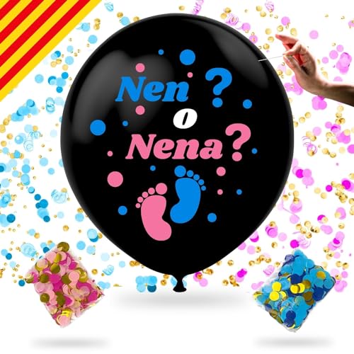 Balão de revelação de género para menino ou menina negro em catalão - Globus de revelação de gènere per a nen o nena negra em catalão - - - Revelació de gènere - surpresa d'embaràs - celebração da
