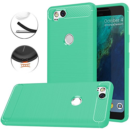 Google Pixel 2 Case,Google Pixel2 Case, Dretal Carbon Fiber Shock Resistant Brushed Texture Soft TPU Phone case Anti-Fingerprint Flexible Full-Body Protective Cover for Google Pixel 2 (Mint)