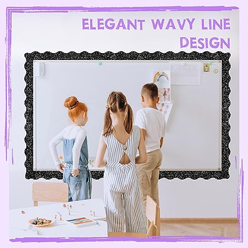 60 Feet Bulletin Board Borders, 45 Sheets Glitter Scalloped Border Trim Holiday Decoration for School, Classroom Office Party Wall Decor (6 Colors, Golden/Silvery/Red/Blue/Black/Green)