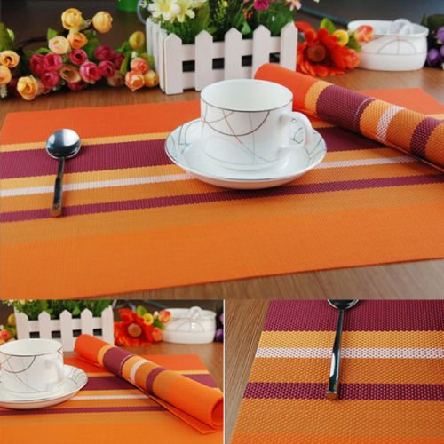 2pcs Orange Strip Doily Desk Mats Insulation Mat Coffee Table Mats Dinning Bar