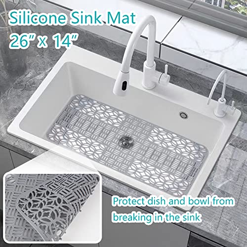 Sink protectors for kitchen,kitchen sink mats and protectors, heat-resistant Cuttable food grade silicone sink mat(25.6\"x13.7\",Grey)