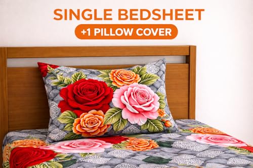 Image of DECORUM Glace Cotton Single Bedsheet with 1 Pillow Cover | Soft, Durable, Lightweight & Skin-Friendly Fabric| Suitable for Single /Diwan Bed Size