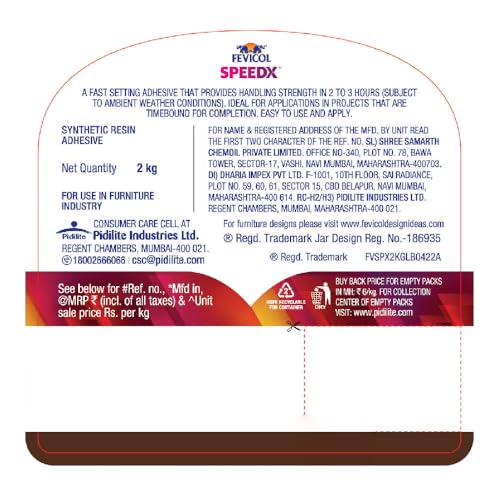 Image of Fevicol Speedx, 2kg| Fast setting adhesive | Handling time of 2 hours | Easy to use and apply