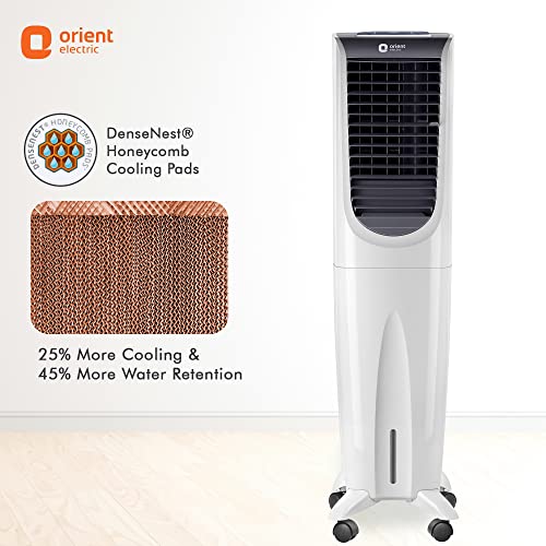 Image of Orient Electric Ultimo Tower 55L Air Cooler for Room | Remote Controlled | Densenest Honeycomb Pads, High Air Delivery | Fully Collapsible Louvers & Dust Filter | 1 Year Warranty by Orient | White