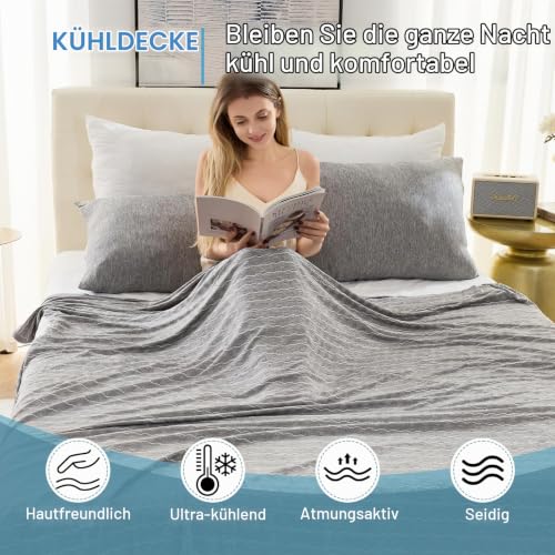 OIGAE Grau Kühldecke Sommerdecke Geschenk für die Familie, 130x150CM Doppelseitige Wohndecke Kühler Zum Schlaf Fürs Bett… – Ansicht 2