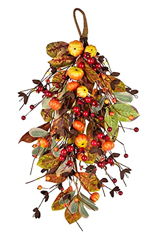 LSKYTOP Artificial Pumpkin Berry Swag Fall Leave Swag Front Door Swag Cute Fall Swag for Home Kitchen Thanksgiving Decor