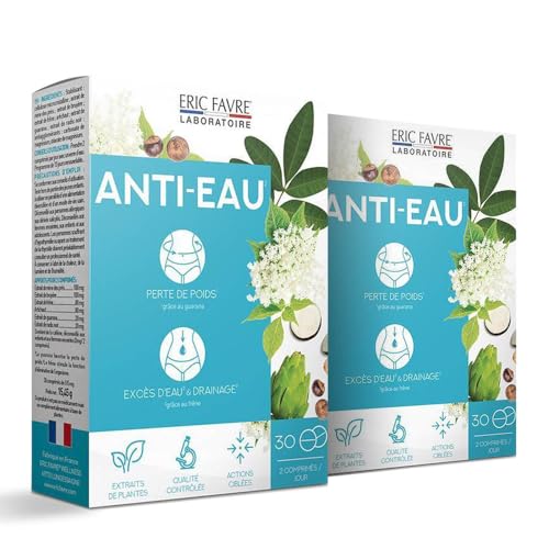 ANTI EAU - Programme Minceur Drainant Perte de Poids, Draineur Minceur, Réduit l'excès d'Eau - Guarana, Artichaut 30 comprimés (Lot de 2) -Laboratoire Eric Favre