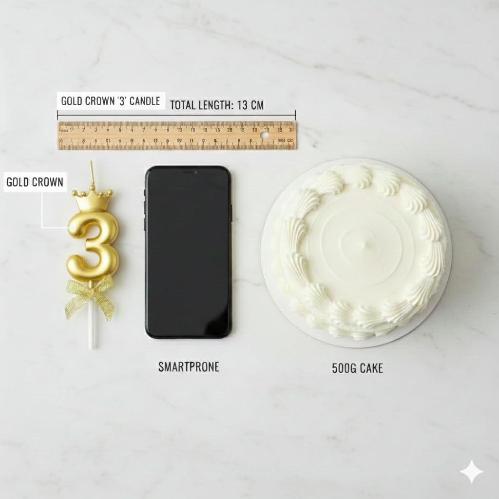 Gold Crown Birthday Candle - 3D Number 3 Cake Topper -8