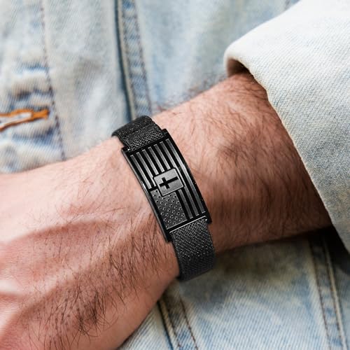 Zocomi American Flag Cross Bible Verse Bracelet for Men Boys, Black Elastic Stretch Strap Adjustable Bracelets Christian Jewelry Gifts2