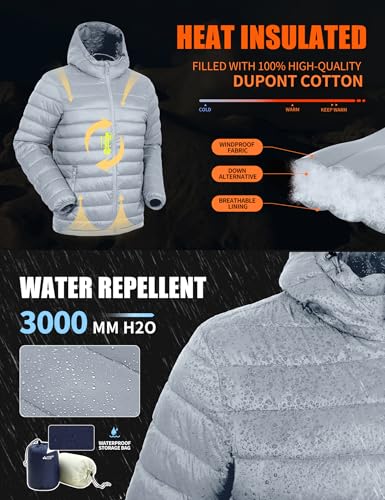 Image of Pioneer Camp Mens Lightweight Packable Puffer Jacket Hooded Insulated Thermal Puffy Winter Jackets for Running Travel
