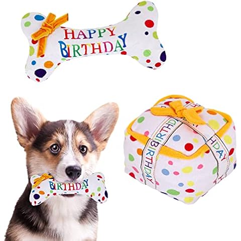 2 Stück Quietschendes Hundespielzeug Welpenspielzeug Plüsch Geburtstagstorte Kauspielzeug Backenzahnspielzeug Interaktives Hundespielzeug für Kleine Mittel Große Hündchen Zahnreinigung Kauspielzeug Cover