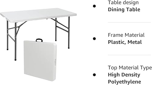 Miniatura 8 de SUPER DEAL Mesa plegable portátil de plástico de 4 pies, para interiores y exteriores, resistente, plegable, por la mitad, para picnic, fiesta,