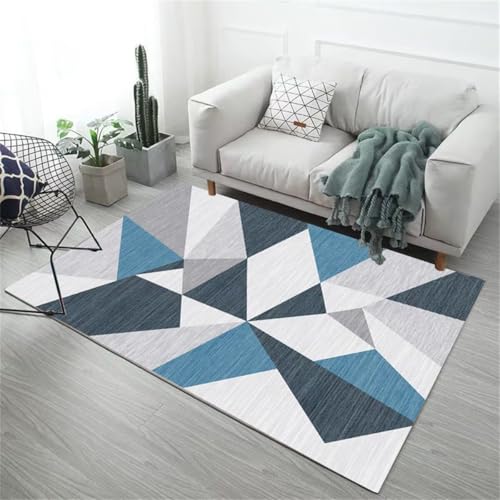 Tapis de chambre 120x170cm bleu gris géométrie moderne ado