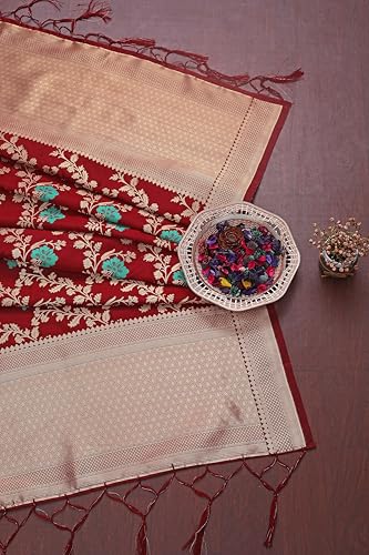 Image of DEVANGI Women's Woven Jacquard Banarasi Silk Printed Dupatta /Chunni with Meena Work, Width 1 Meter, Length 2.5 Meter