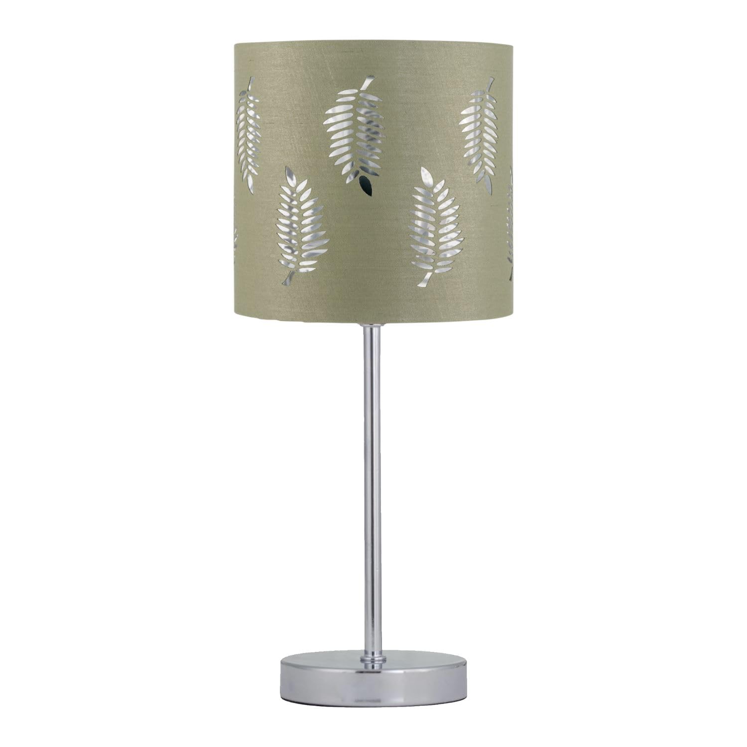 Firstchoicelighting Chrome & Sage Green Chrome Table Lamp Or Bedside Light, Modern Touch Operated Design, Sage Green Fern Shade, Height 35Cm, Led Compatible
