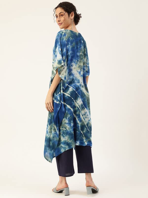 Image of Maaesa Women Handcrafted Tie & Dye Rayon Crepe Kaftan Kurta | Casual Wear | Flowy Kaftan Style | Lightweight & Breathable Fabric