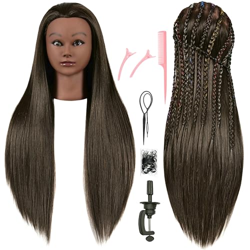 FUTAI African American Mannequin Head 30 inches Long 80% Real Human Hair Manikin Doll Style Head for Braiding Styling Updos Curling Cutting Practice Training Display with Stand