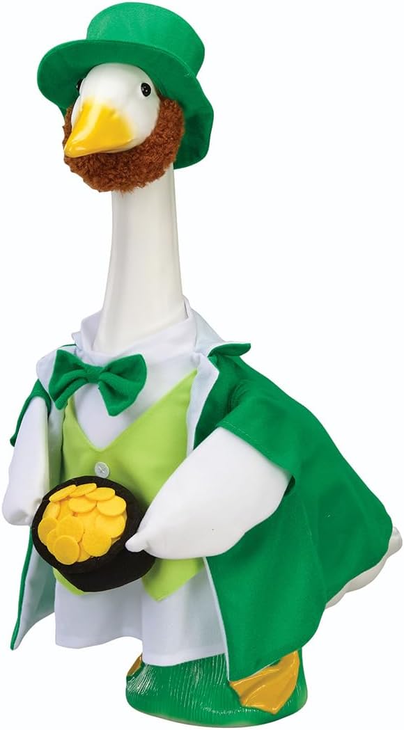 Fox Valley Traders Gaggleville Lucky Leprechaun Goose Outfit, Fits Large 23" H Statue, St. Patrick’s Day Costume for Lawn Decor