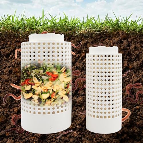 2-Piece Underground Compost Bin Outdoor Plastic Worm Farm for Organic Waste with Lid and Ventilation Holes Ideal for Garden Allotment Greenhouse or Backyard Use