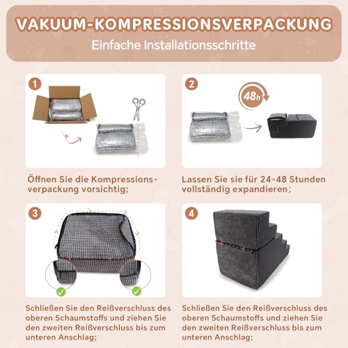 Sytopia Hundetreppe Große Hunde 5 Stufen Hoch, Hundetreppe für Bett 60cm, Haustiertreppe waschbar, hochdichter Schaumstoff, für verletzte ältere Hunde (57cm Höhe, Grau)