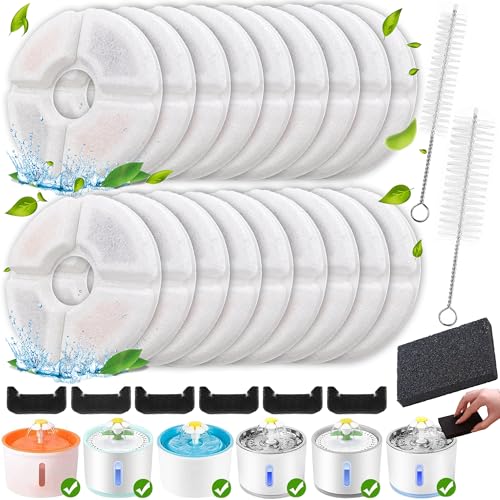 KAEGREEL 27 Stück Katzenbrunnen Filter Rund, Filter für Katzenbrunnen Ersatzfilter für 81oz / 2,0-2,4L Trinkbrunnen Runde Ersatzfilter für Hunde-/Katzentränken mit Aktivkohle und Harz Reinigungsbürste KAEGREEL 27 Stück Katzenbrunnen Filter Rund, Filter für Katzenbrunnen Ersatzfilter für 81oz / 2,0-2,4L Trinkbrunnen Runde Ersatzfilter für Hunde-/Katzentränken mit Aktivkohle und Harz Reinigungsbürste