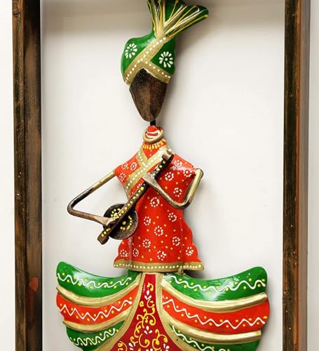 Image of Metal Nagpuri Musician Showpiece Wall Frame | Handcrafted Tribal Musician Art Decor | Ethnic Wall Hanging for Living Room Office Music Room | Indian Folk Sculpture (Sardar Design)