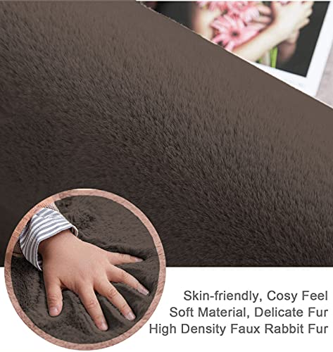 Image of Luxe Home Rabbit Fur Soild Bath Mat Super Soft, Anti-Slip, Washable, Rectangle, for Bathroom Door Mate, Bedroom Door Mats (Cocoa, 45x75 cm)