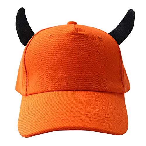 Cartoon Cute Baseball Caps Outdoor Hip Hop Hats with Devil Horns Adjistable Cotton Sun Caps for Boys Girls Orange