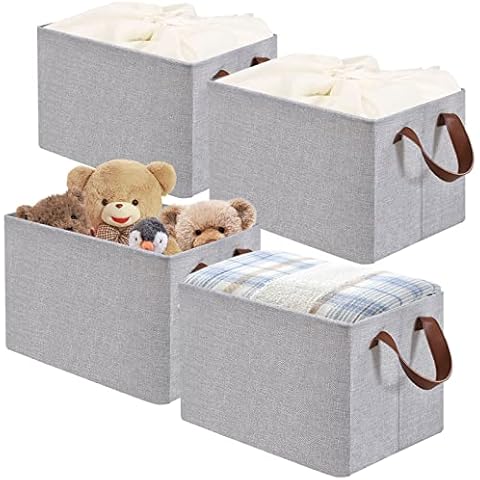 Yawinhe Cesta de Almacenamiento con Marco de Metal, 1 Pack Caja de Almacenamiento Plegable de Tela, con Cubierta de Cordón y 2 Asas, Gris thumbnail
