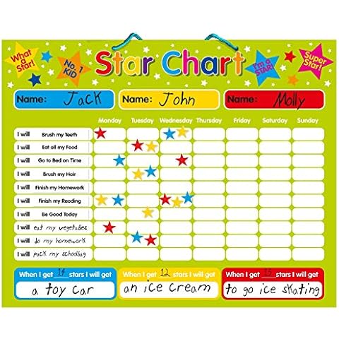 Magnetic Reward/Star Chart suitable for upto 3 children. Rigid board 40 x 30cm with hanging loop Cover