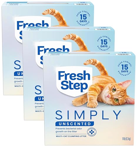 Image of Fresh Step Simply Unscented Multi Cat Clumping Cat Litter, Low Dust, Odor Control with Activated Charcoal Tech, Compatible in Automatic Litter Boxes, 14 lb. (Pack of 3)