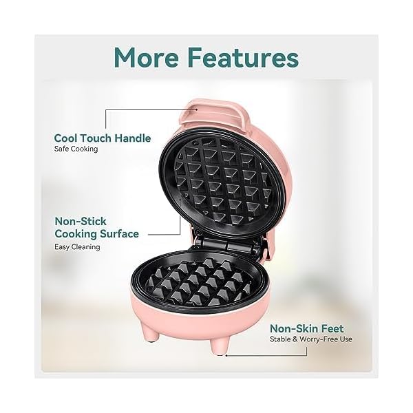 SNAILAR Mini Waffeleisen Belgische Waffel Maschine Kleines Waffeleisen Klassische, für Kindergeburtstage, Familienfeiern, Ostern oder Weihnachten, Niedlich kompaktes Design, 550 Watt, Rosa – Bild 5