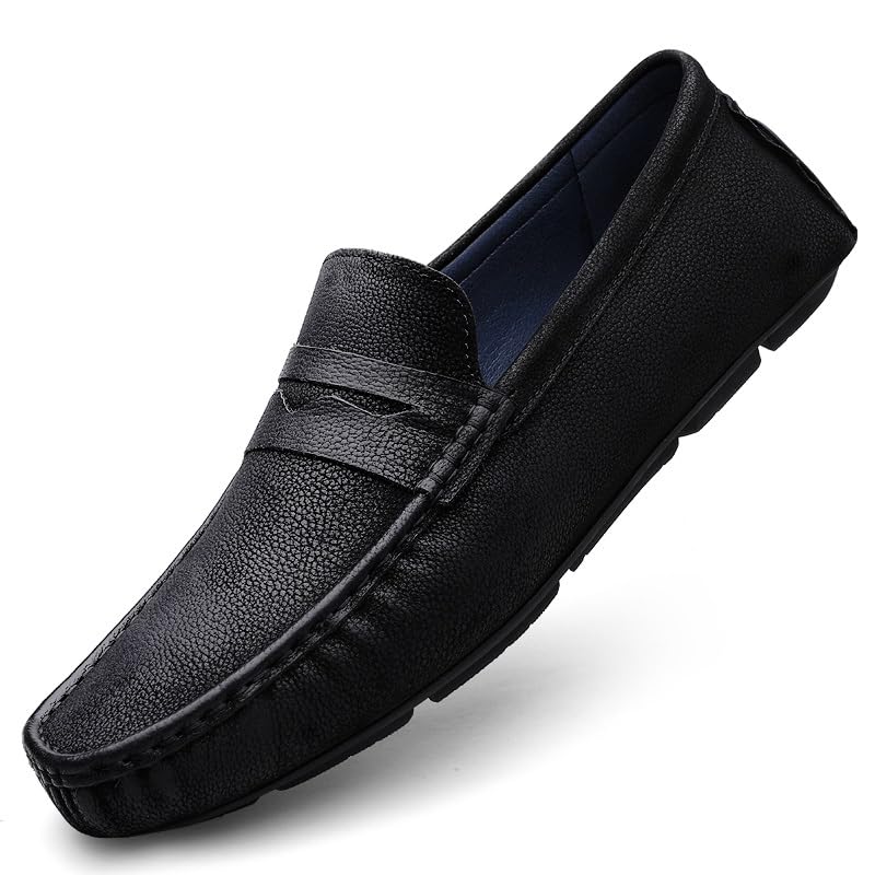 Loafers for Men Square Toe Leather Penny Driving Loafers Lightweight Anti-Slip Flat Heel Fashion Wedding Slip-on