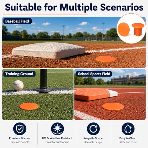 Image of Pangda 8 Pcs Baseball Base Plugs for Baseball Field Rubber Ground Receptacle Plugs for Softball Anchor (Orange)