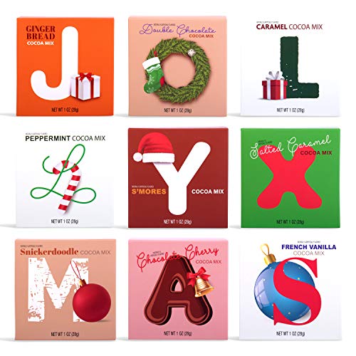 Thoughtfully Gifts, Hot Chocolate Variety Gift Set, Includes 9 Delicious Hot Cocoa Flavors Like Sweet Caramel, Gingerbread, French Vanilla, Salted Caramel, Peppermint Mocha, S'mores and More, Set of 9
