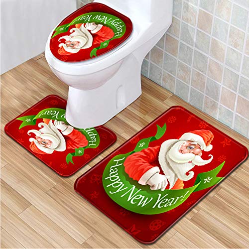 Badezimmer Vorleger 3 Teiliges,Weihnachten Badezimmer Teppich Matten Set Rutschfeste Badematten/U-förmiger Contour Matte… – Bild 3