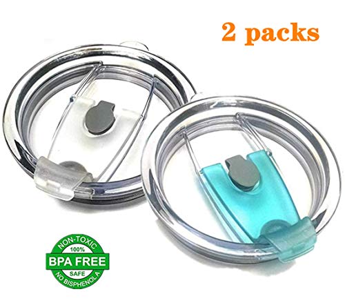 No Leak 100% Spill Proof Splash Resistant Lid With Drinking Straws Fit For Yeti Rambler, Ozark Trail, Rtic Cooler And More Stainless Steel Mugs (Clear&Blue) #TOP1