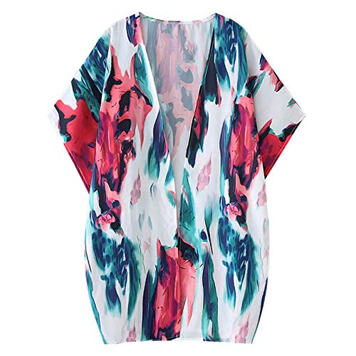 Romacci Saída de praia feminina tamanho grande quimono meia manga, Vermelho, XXL