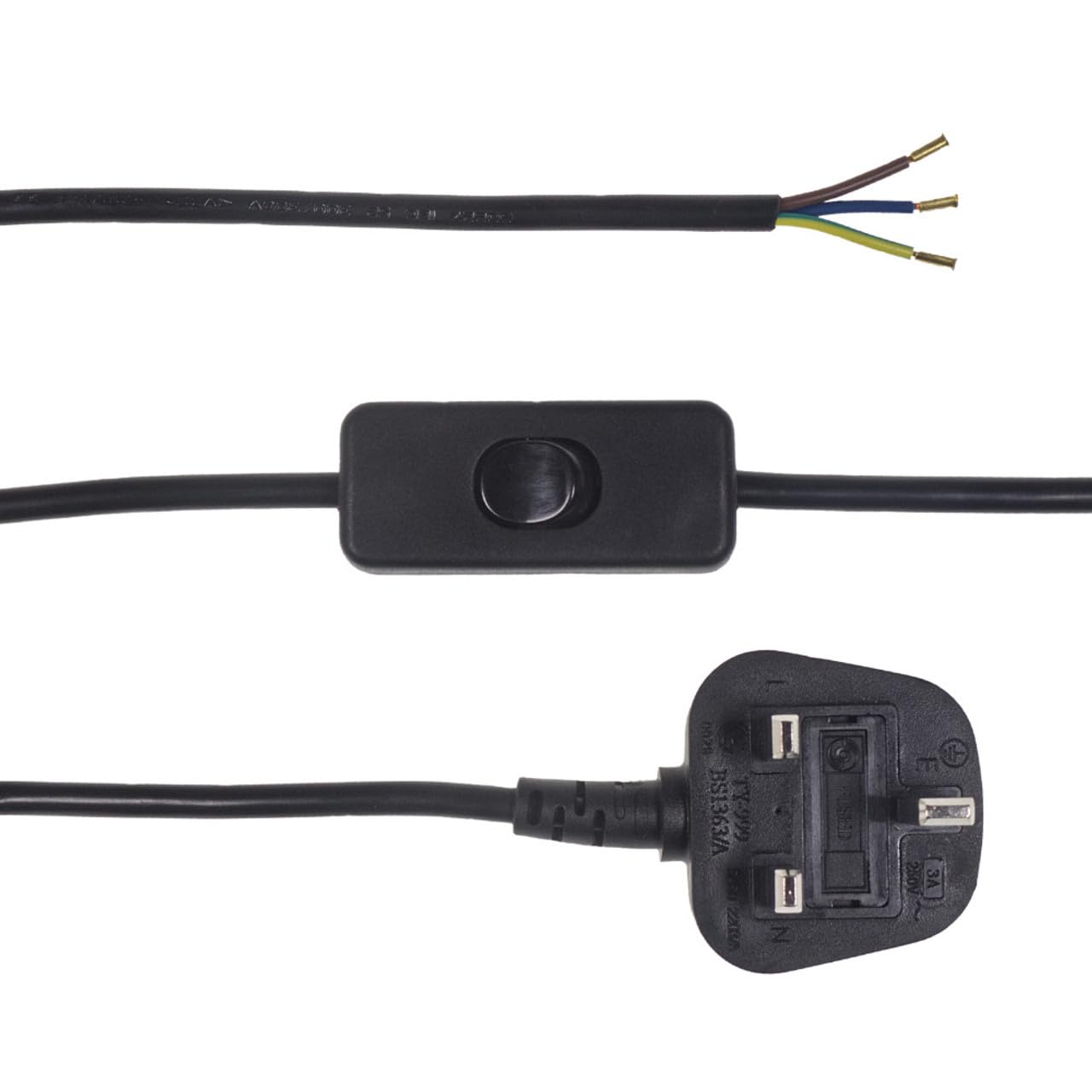 3 Core Table Lamp Pre Made Cable with Inline Switch 2.5 Meters (Black)