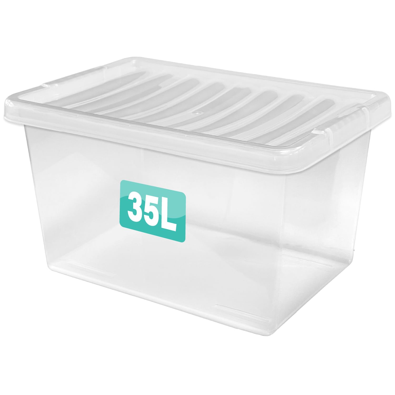 10 x 35 Litre Clear Plastic Storage Box With Lids UK BRITISH MADE Home Office Stackable Nestable Transparent Plastic Boxes, Size 5,11,24,28,35,45,62 Litre (10 Boxes, 35 Litre)