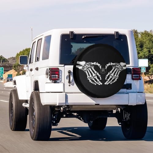 Image of Love Heart Skeleton Spare Tire Cover with Backup Camera Hole Wheel Tire Cover Fit Trailer, RV, SUV and Many Vehicle 18inch